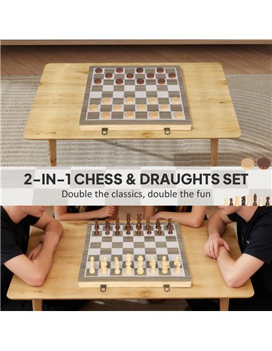 SPORTNOW 15 Inch Chess Set, Foldable Chess and Draughts Set, Brown