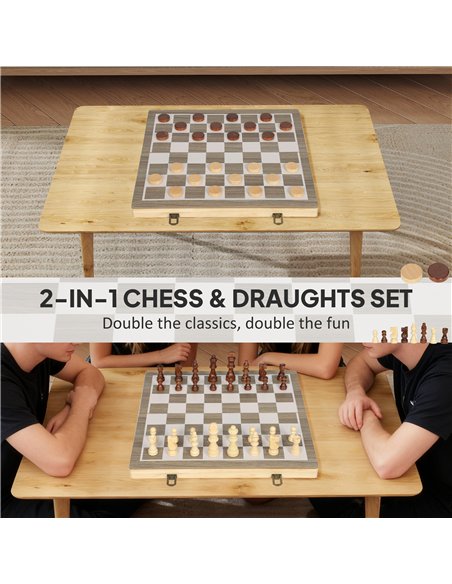SPORTNOW 15 Inch Chess Set, Foldable Chess and Draughts Set, Brown - pic 174222 | FastDaddyshop