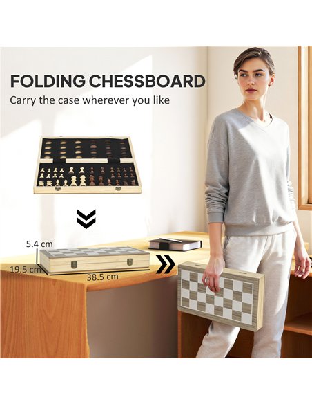 SPORTNOW 15 Inch Chess Set, Foldable Chess and Draughts Set, Brown - pic 174223 | FastDaddyshop