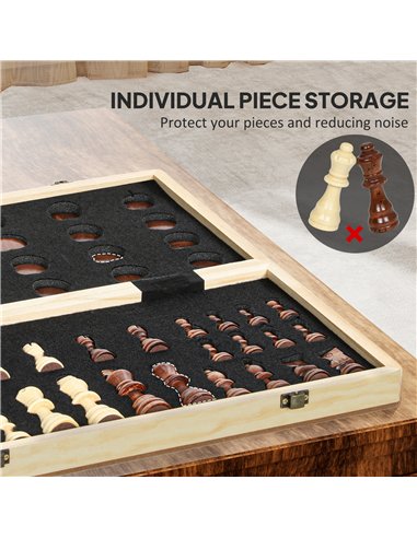 SPORTNOW 15 Inch Chess Set, Foldable Chess and Draughts Set, Brown