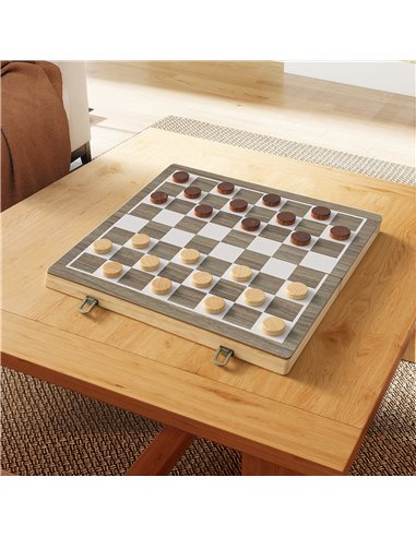 SPORTNOW 15 Inch Chess Set, Foldable Chess and Draughts Set, Brown