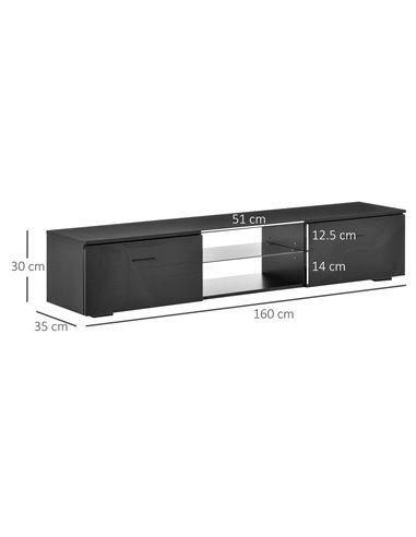 Homcom 1600mm TV Stand Cabinet with LED RGB Lights and Remote Control, Black