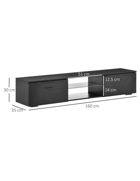 Homcom 1600mm TV Stand Cabinet with LED RGB Lights and Remote Control, Black - pic 17425 | FastDaddyshop