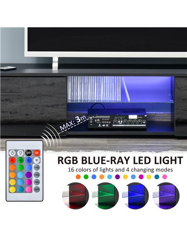 Homcom 1600mm TV Stand Cabinet with LED RGB Lights and Remote Control, Black