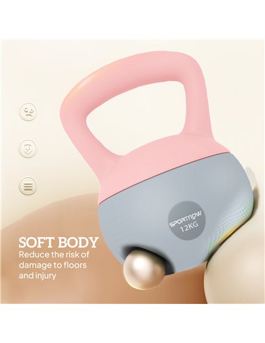 SPORTNOW 12KG Soft Kettlebell, Kettlebell with Non-Slip Handle for Home Gym, Weight Lifting, Strength Training, Pink/Grey