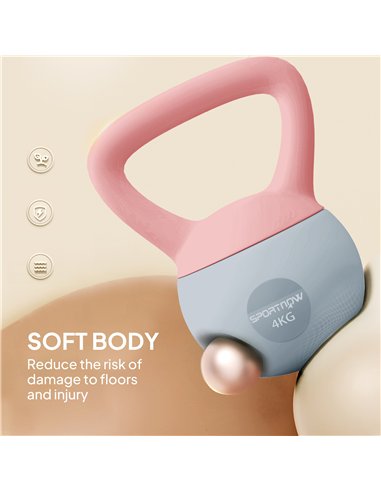 SPORTNOW 4KG Soft Kettlebell, Kettlebell with Non-Slip Handle for Home Gym, Weight Lifting, Strength Training, Pink/Grey