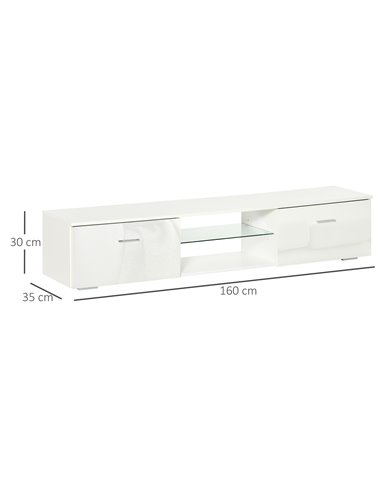 Homcom 1600mm TV Stand Cabinet with LED RGB Lights and Remote Control, White
