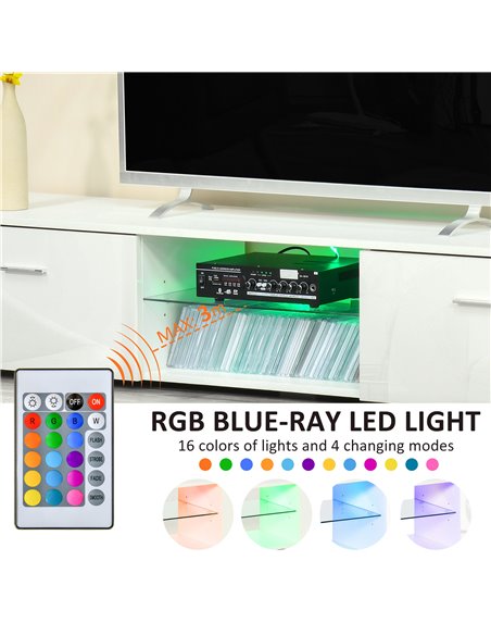Homcom 1600mm TV Stand Cabinet with LED RGB Lights and Remote Control, White - pic 17434 | FastDaddyshop