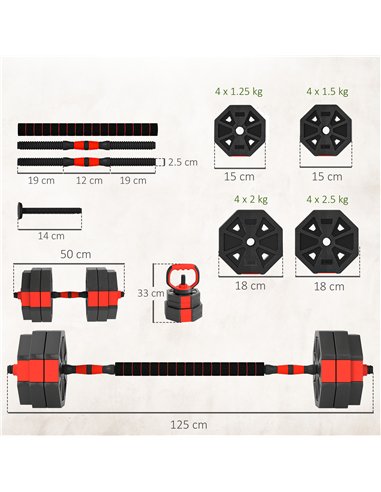SPORTNOW 4-in-1 Adjustable Weight Dumbbells Set, Used as Kettlebell, Barbell, Dumbbell, Push-Up Stand, 30kg Free Weights Set for