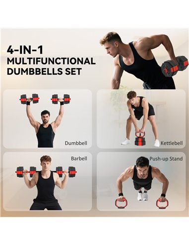 SPORTNOW 4-in-1 Adjustable Weight Dumbbells Set, Used as Kettlebell, Barbell, Dumbbell, Push-Up Stand, 30kg Free Weights Set for