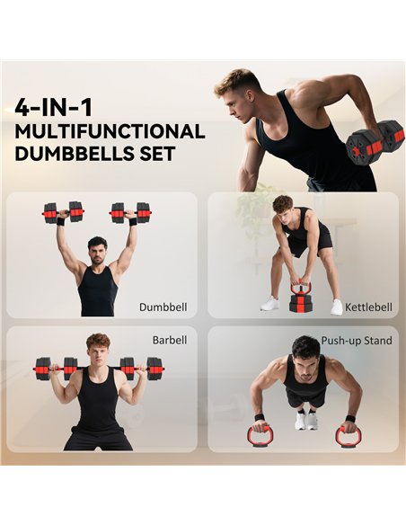SPORTNOW 4-in-1 Adjustable Weight Dumbbells Set, Used as Kettlebell, Barbell, Dumbbell, Push-Up Stand, 30kg Free Weights Set for - pic 174348 | FastDaddyshop