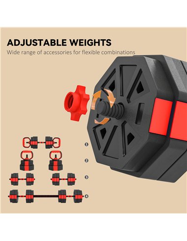 SPORTNOW 4-in-1 Adjustable Weight Dumbbells Set, Used as Kettlebell, Barbell, Dumbbell, Push-Up Stand, 30kg Free Weights Set for