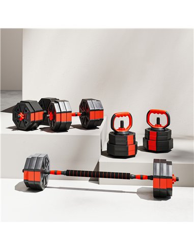 SPORTNOW 4-in-1 Adjustable Weight Dumbbells Set, Used as Kettlebell, Barbell, Dumbbell, Push-Up Stand, 30kg Free Weights Set for