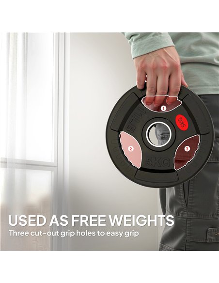 SPORTNOW Olympic Weight Plates, 2"/5cm Weight Disc Pair with Tri-Grips, 2 x 5kg Dumbbell Plates for Weightlifting and Strength T - pic 174357 | FastDaddyshop