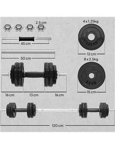 SPORTNOW 2-in-1 Adjustable Dumbbells Set, 30kg Weights Dumbbells Set with Non-Slip Grip for Strength Training, Weight Lifting, B
