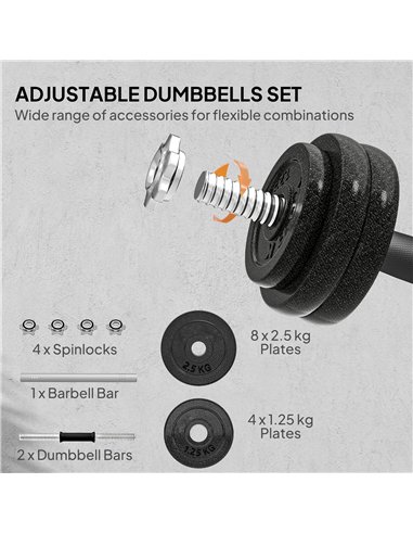 SPORTNOW 2-in-1 Adjustable Dumbbells Set, 30kg Weights Dumbbells Set with Non-Slip Grip for Strength Training, Weight Lifting, B