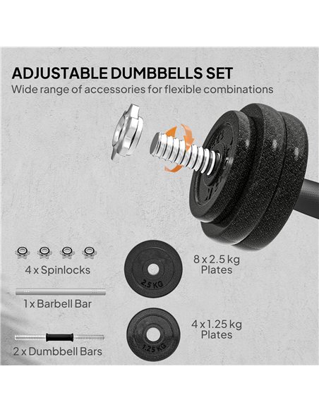 SPORTNOW 2-in-1 Adjustable Dumbbells Set, 30kg Weights Dumbbells Set with Non-Slip Grip for Strength Training, Weight Lifting, B - pic 174375 | FastDaddyshop