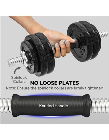 SPORTNOW 2-in-1 Adjustable Dumbbells Set, 30kg Weights Dumbbells Set with Non-Slip Grip for Strength Training, Weight Lifting, B
