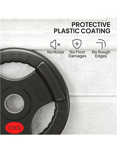 SPORTNOW Olympic Weight Plates, 2"/5cm Weight Disc Pair with Tri-Grips, 2 x 10kg Dumbbell Plates for Weightlifting and Strength 