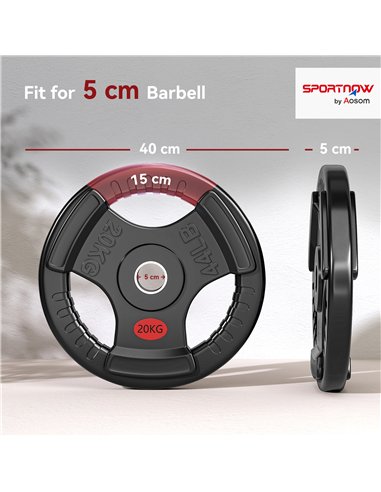 SPORTNOW Olympic Weight Plate, 2"/5cm Weight Disc with Tri-Grips, 20kg Dumbbell Plate for Weightlifting and Strength Training Ho