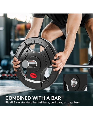 SPORTNOW Olympic Weight Plate, 2"/5cm Weight Disc with Tri-Grips, 20kg Dumbbell Plate for Weightlifting and Strength Training Ho