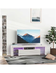 Homcom 1600mm High Gloss Futuristic TV Stand with LED Lights, White 2
