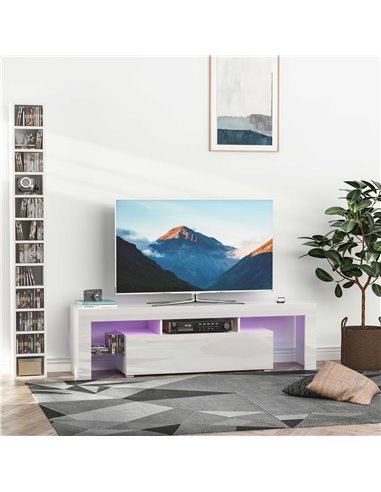 Homcom 1600mm High Gloss Futuristic TV Stand with LED Lights, White