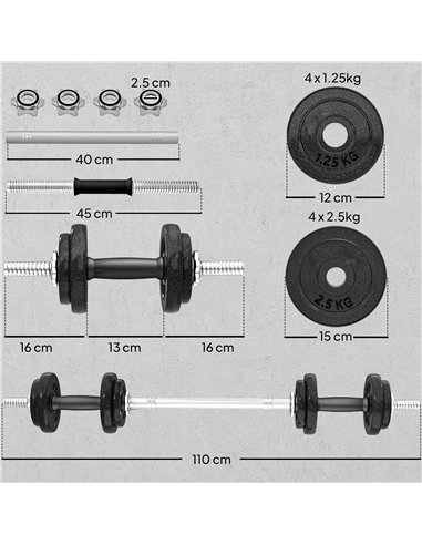 SPORTNOW 2-in-1 Adjustable Dumbbells Set, 20kg Weights Dumbbells Set with Non-Slip Grip for Strength Training, Weight Lifting, B