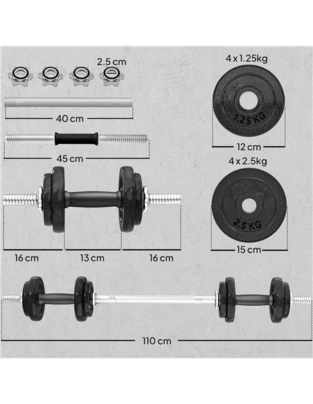 SPORTNOW 2-in-1 Adjustable Dumbbells Set, 20kg Weights Dumbbells Set with Non-Slip Grip for Strength Training, Weight Lifting, B - pic 174401 | FastDaddyshop