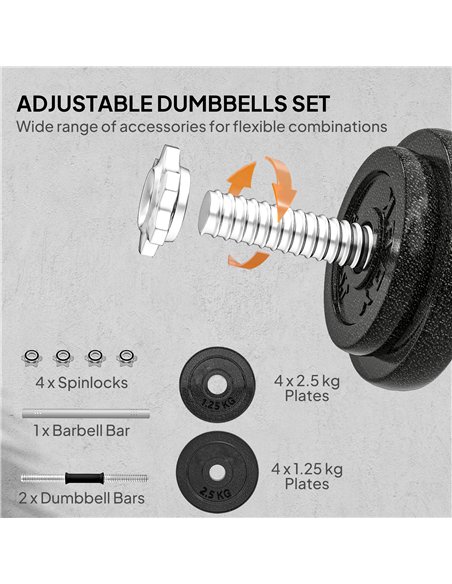 SPORTNOW 2-in-1 Adjustable Dumbbells Set, 20kg Weights Dumbbells Set with Non-Slip Grip for Strength Training, Weight Lifting, B - pic 174402 | FastDaddyshop