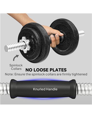 SPORTNOW 2-in-1 Adjustable Dumbbells Set, 20kg Weights Dumbbells Set with Non-Slip Grip for Strength Training, Weight Lifting, B