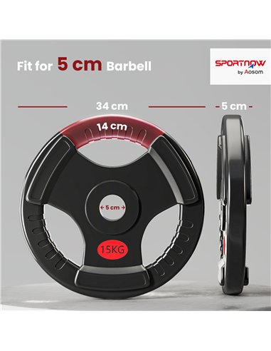 SPORTNOW Olympic Weight Plates, 2"/5cm Weight Disc Pair with Tri-Grips, 2 x 15kg Dumbbell Plates for Weightlifting and Strength 