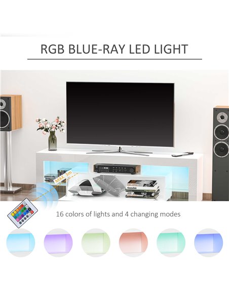 Homcom 1600mm High Gloss Futuristic TV Stand with LED Lights, White - pic 17442 | FastDaddyshop