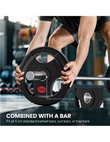 SPORTNOW Olympic Weight Plates, 2"/5cm Weight Disc Pair with Tri-Grips, 2 x 15kg Dumbbell Plates for Weightlifting and Strength 