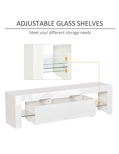 Homcom 1600mm High Gloss Futuristic TV Stand with LED Lights, White