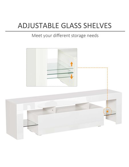 Homcom 1600mm High Gloss Futuristic TV Stand with LED Lights, White - pic 17443 | FastDaddyshop