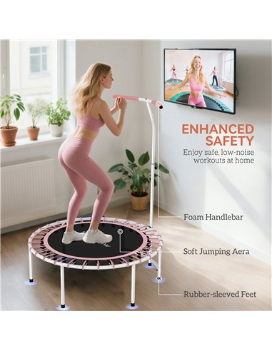 SPORTNOW 40" Fitness Trampoline, Mini Rebounder Trampoline for Adults with 5-Level Adjustable Handle, Indoor Exercise Bungee Reb