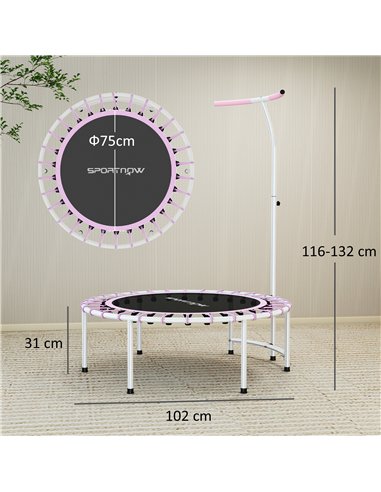 SPORTNOW 40" Fitness Trampoline, Mini Rebounder Trampoline for Adults with 5-Level Adjustable Handle, Indoor Exercise Bungee Reb