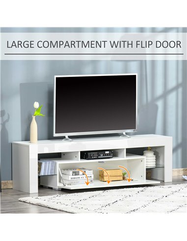 Homcom 1600mm High Gloss Futuristic TV Stand with LED Lights, White