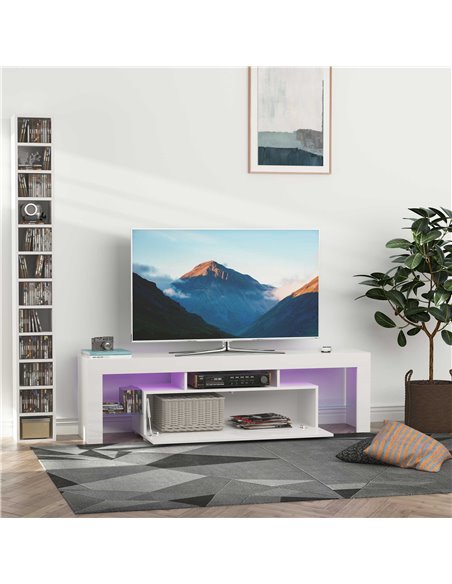 Homcom 1600mm High Gloss Futuristic TV Stand with LED Lights, White - pic 17445 | FastDaddyshop