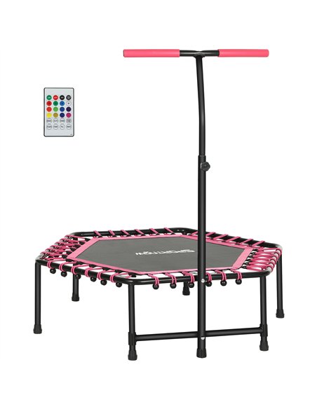 SPORTNOW 45" Rebounder Trampoline for Adults, Quiet Bungee Rebounder with LED Lights and Adjustable Handle, Pink - pic 174453 | FastDaddyshop