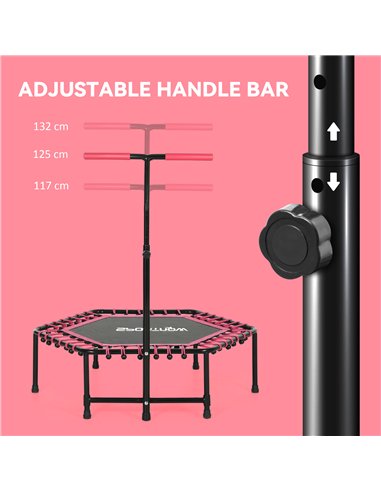 SPORTNOW 45" Rebounder Trampoline for Adults, Quiet Bungee Rebounder with LED Lights and Adjustable Handle, Pink