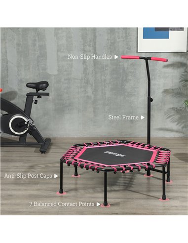 SPORTNOW 45" Rebounder Trampoline for Adults, Quiet Bungee Rebounder with LED Lights and Adjustable Handle, Pink