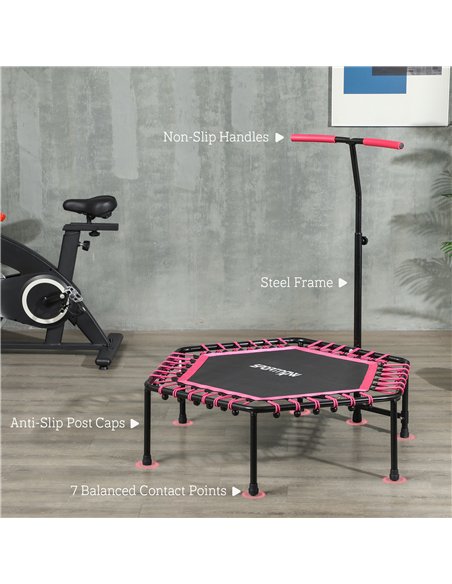 SPORTNOW 45" Rebounder Trampoline for Adults, Quiet Bungee Rebounder with LED Lights and Adjustable Handle, Pink - pic 174459 | FastDaddyshop