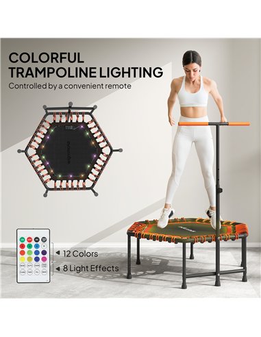 SPORTNOW 45" Rebounder Trampoline for Adults, Quiet Bungee Rebounder with LED Lights and Adjustable Handle, Orange
