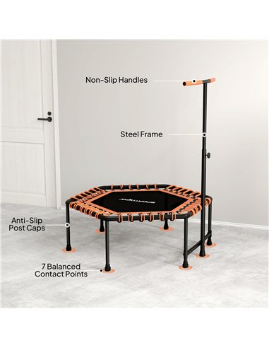 SPORTNOW 45" Rebounder Trampoline for Adults, Quiet Bungee Rebounder with LED Lights and Adjustable Handle, Orange