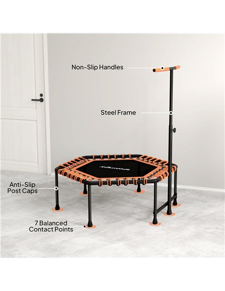 SPORTNOW 45" Rebounder Trampoline for Adults, Quiet Bungee Rebounder with LED Lights and Adjustable Handle, Orange - pic 174477 | FastDaddyshop
