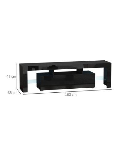 Homcom 1600mm High Gloss Futuristic TV Stand with LED Lights, Black