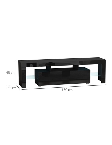 Homcom 1600mm High Gloss Futuristic TV Stand with LED Lights, Black - pic 17449 | FastDaddyshop