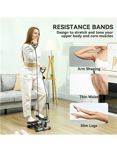 SPORTNOW Mini Stepper, Compact Step Machine Exerciser for Home Workouts, with Resistance Bands, LCD Monitor, Non-Slip Pedals